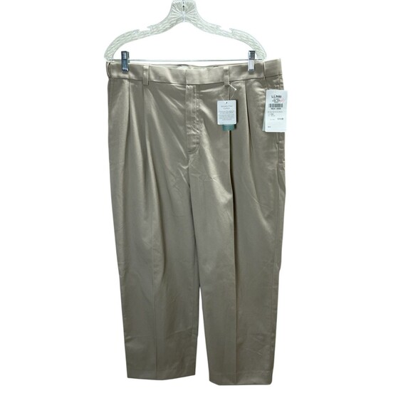 LL Bean Pants Men's Size 36 x 28 Beige Chino 100% Cotton Tapered Leg - Picture 1 of 6